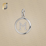14K Solid White Gold White Diamond Crystal M Initial Pendant Jewelry
