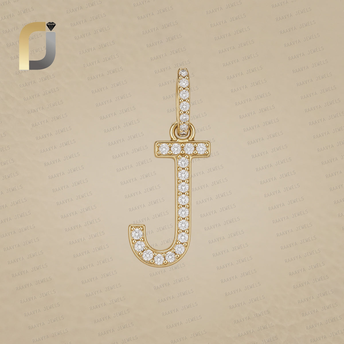 14k Solid Gold Diamond J Initial Pendant