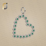 925 Silver Diamond & Emerald Heart Pendant Jewelry