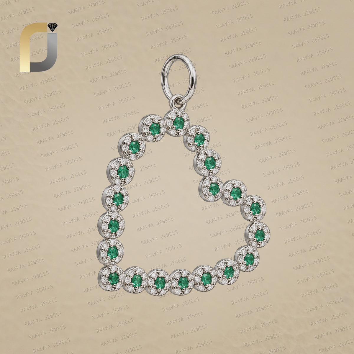 925 Silver Diamond & Emerald Heart Pendant Jewelry