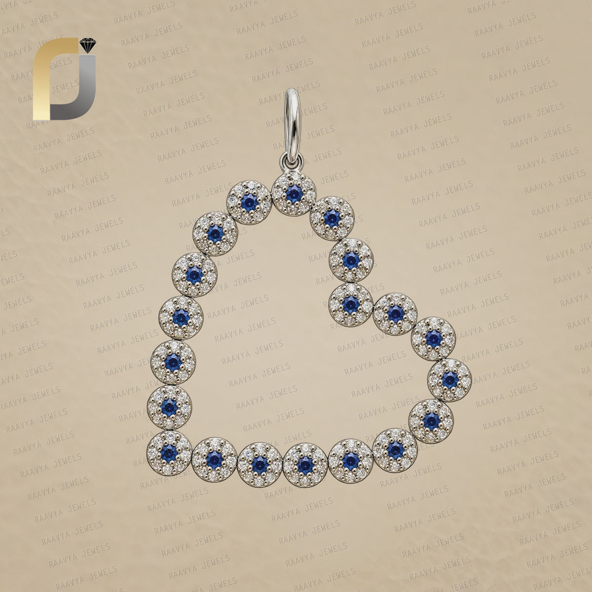 Champagne Diamond Blue Sapphire Heart Silver Pendant Jewelry