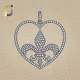 Pave Diamond Silver Heart Fleur De Lis Pendant Jewelry