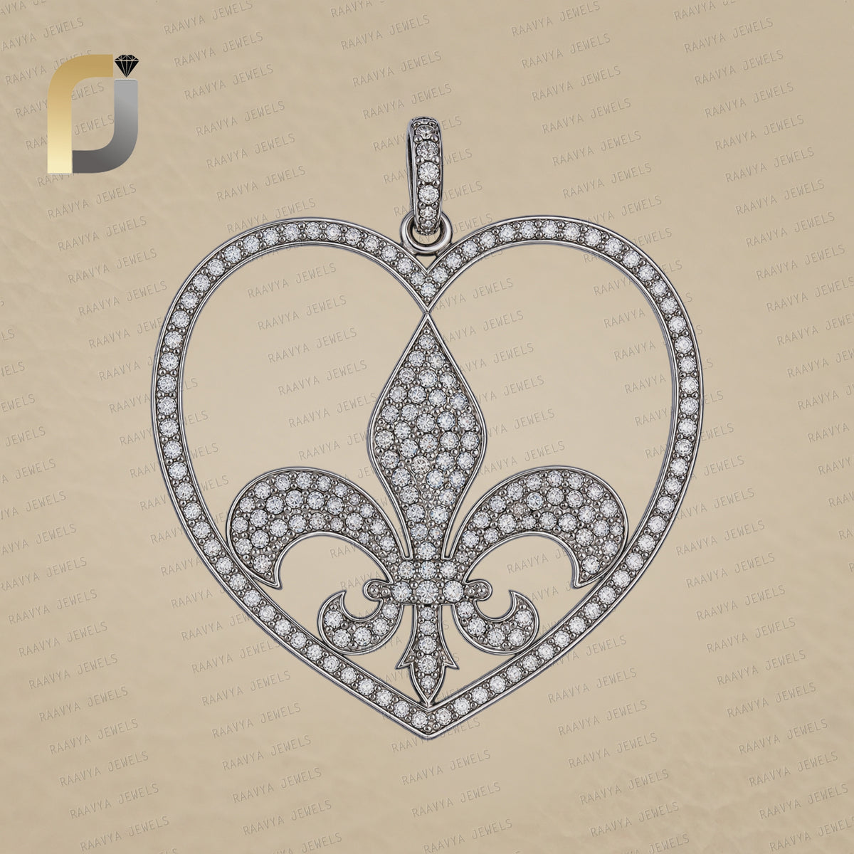 Pave Diamond Silver Heart Fleur De Lis Pendant Jewelry