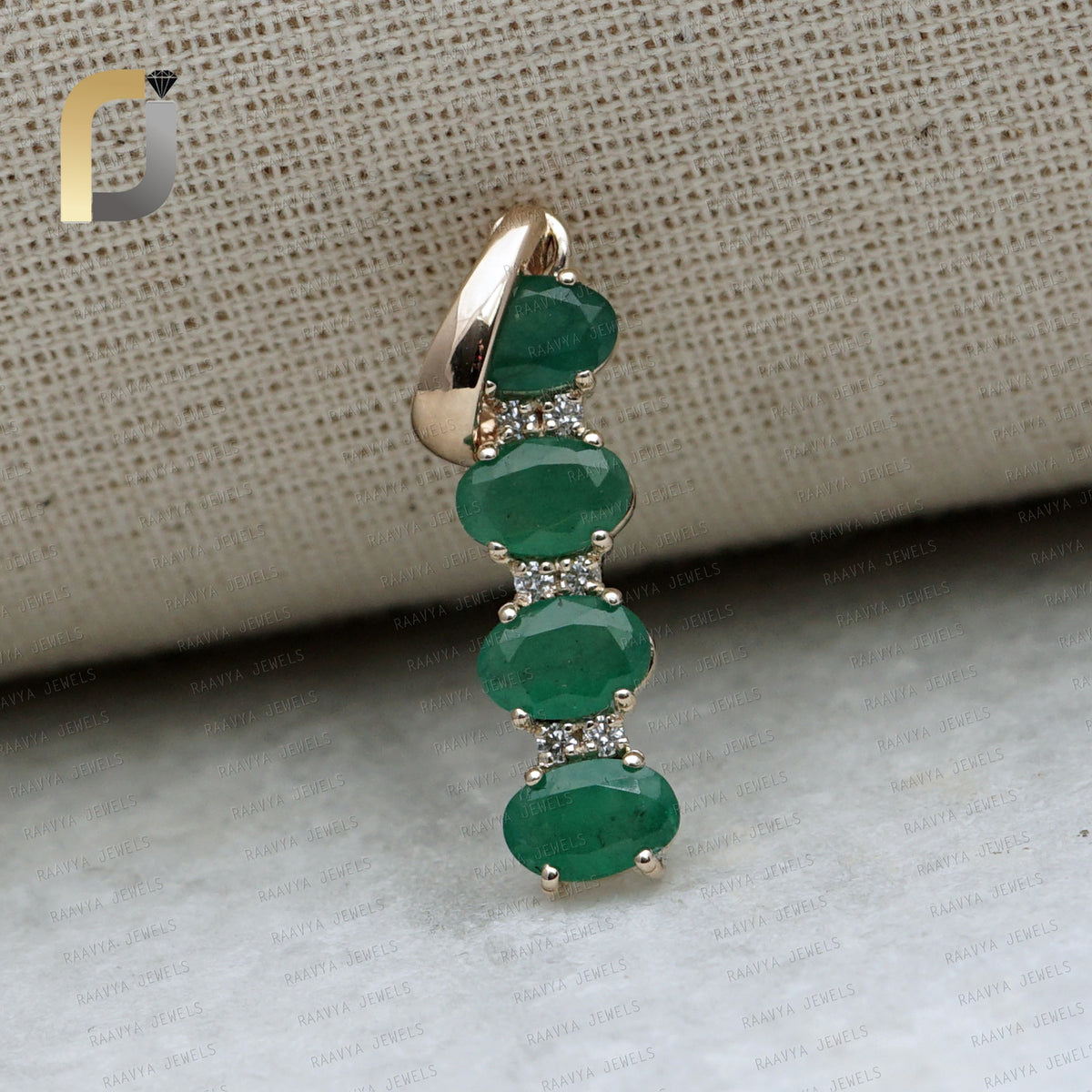 14k Gold New Design Emerald Diamond Pendant Jewelry