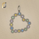Multi Sapphire Pave Diamond Heart 925 Silver Pendant Jewelry
