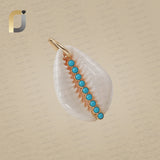 14K Gold Turquoise Gemstone Shell Pendant, Cowrie White Shell Turquoise Pendant, Sea-Shell Pendan