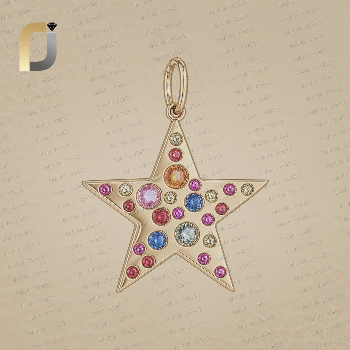 14K Gold Multi Sapphire Star Pendant,Star Gold Pendant