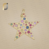 14K Yellow Solid Gold Diamond & Multi Sapphire Star Pendant Jewelry
