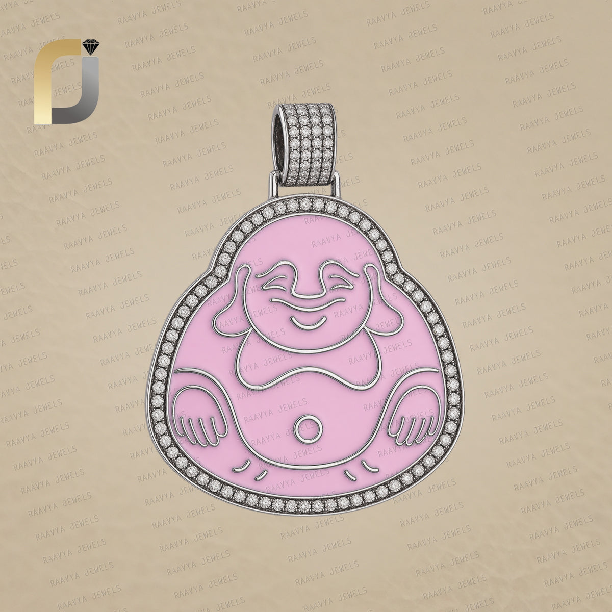 925 Silver Pave Brown Diamond Laughing Budha Pendant Jewelry