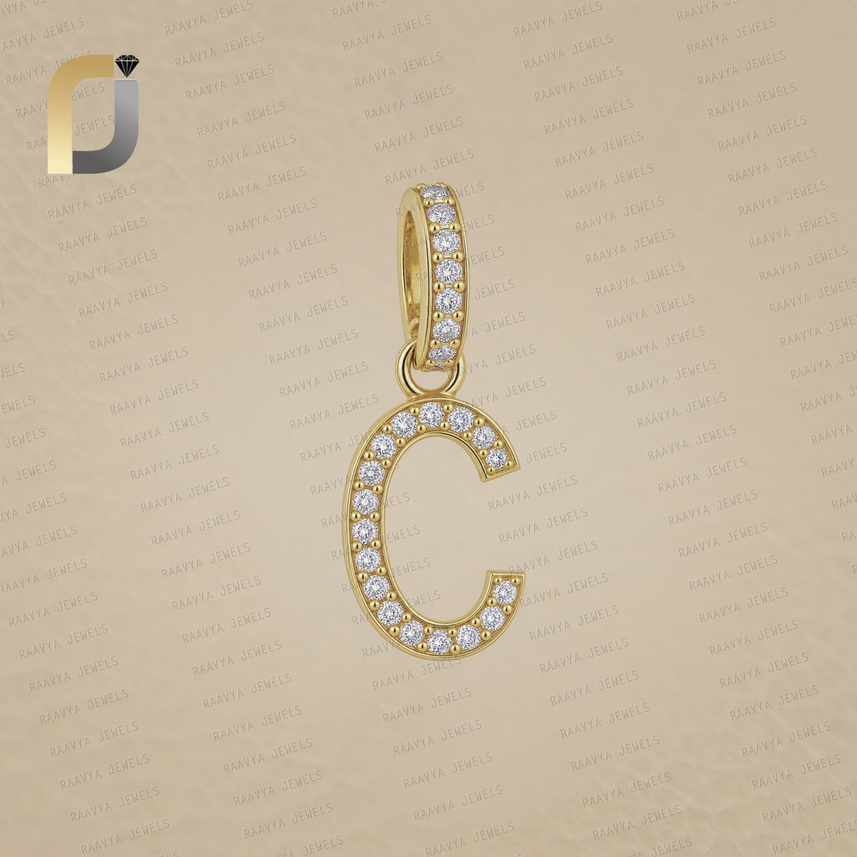 14K Gold Diamond Initial Pendant, Pave Diamond Initial Pendant