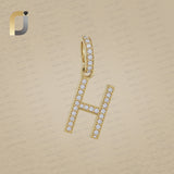 14K Gold White Diamond H Initials Pendant Jewelry