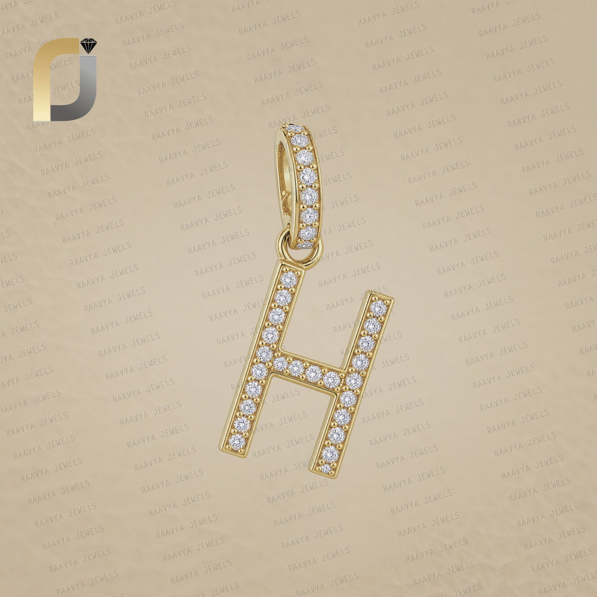 14K Gold White Diamond H Initials Pendant Jewelry