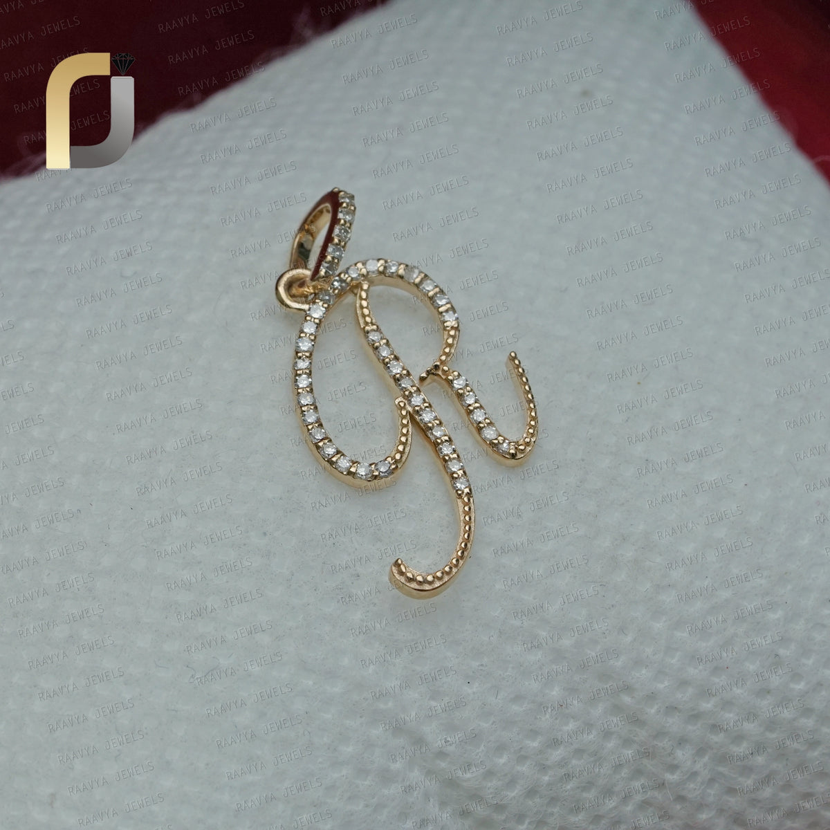 14K Gold Diamond R Initial Pendant, Pave Diamond Initial Pendant, R Initials Pendant