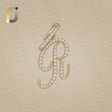 14K Gold Diamond R Initial Pendant, Pave Diamond Initial Pendant, R Initials Pendant