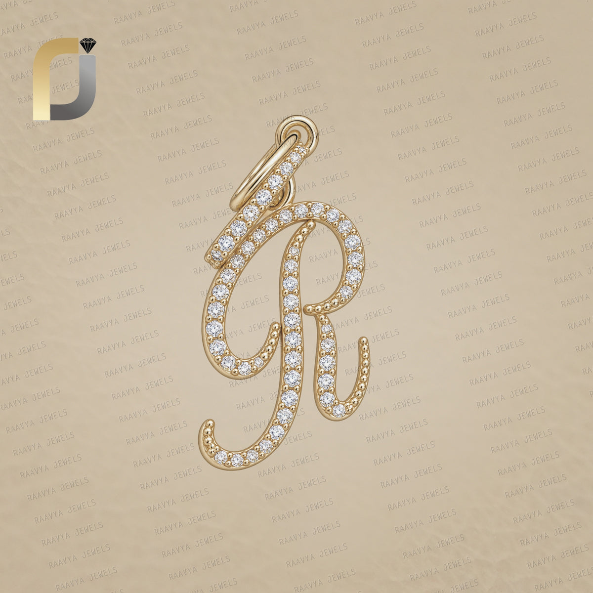 14K Gold Diamond R Initial Pendant, Pave Diamond Initial Pendant, R Initials Pendant