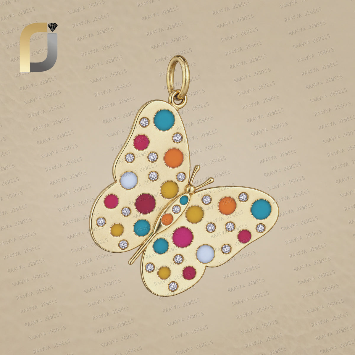 Diamond Enamel Yellow Vermeil Butterfly Charm Pendant