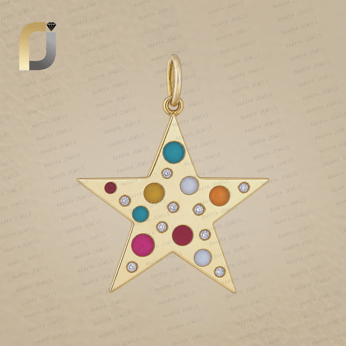 925 Silver Yellow Vermeil Diamond Enamel Star Pendant Jewelry