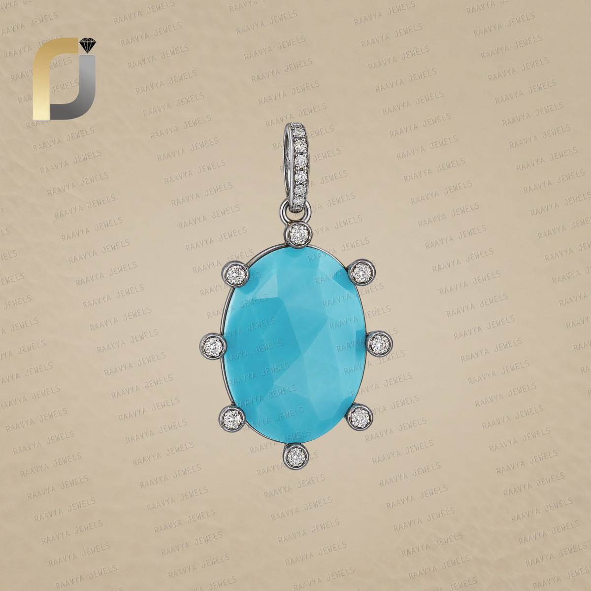Turquoise & Diamond 925 Silver Pendant, Silver Gemstone Pendant