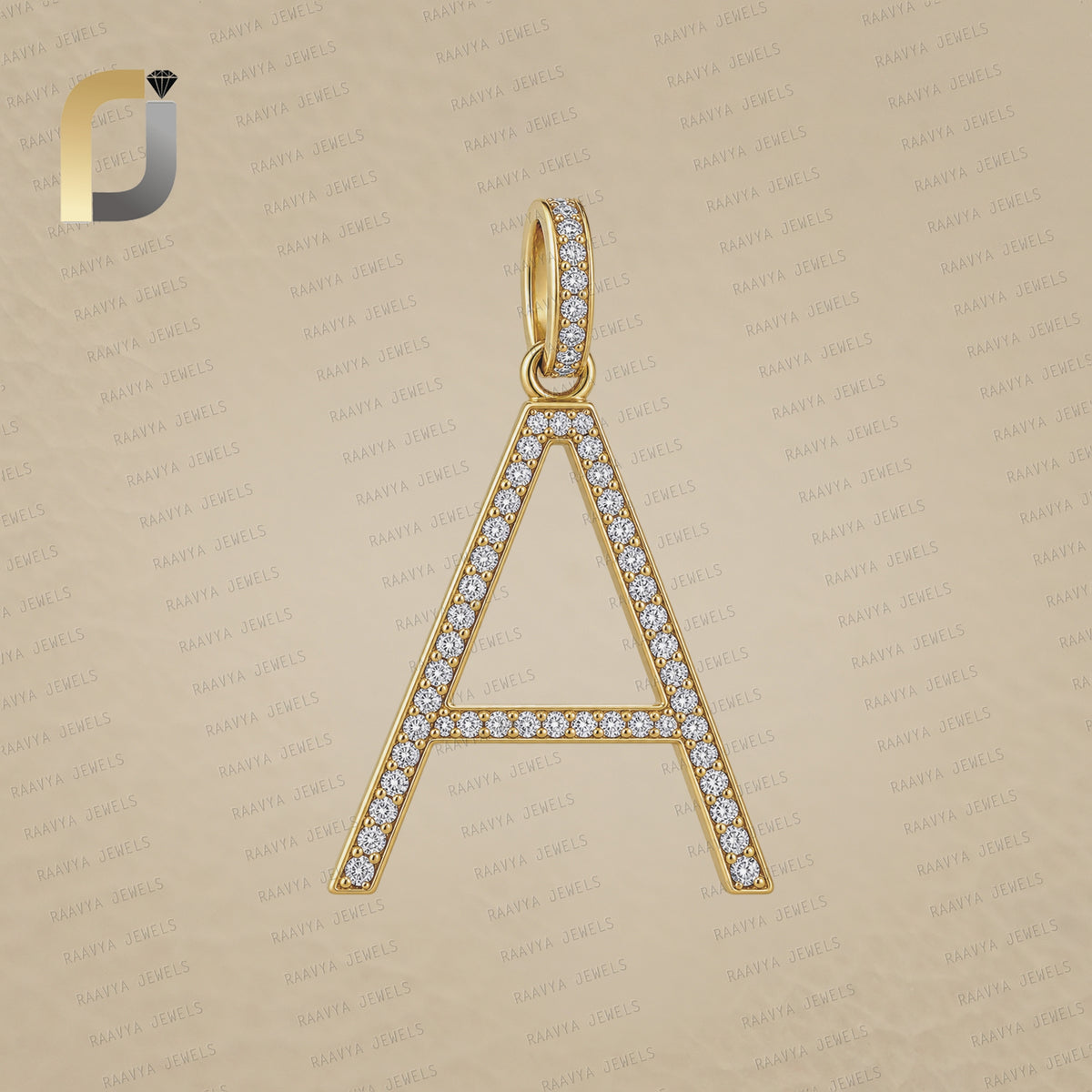 14K Yellow Gold White Diamond A initial Pendant Jewelry