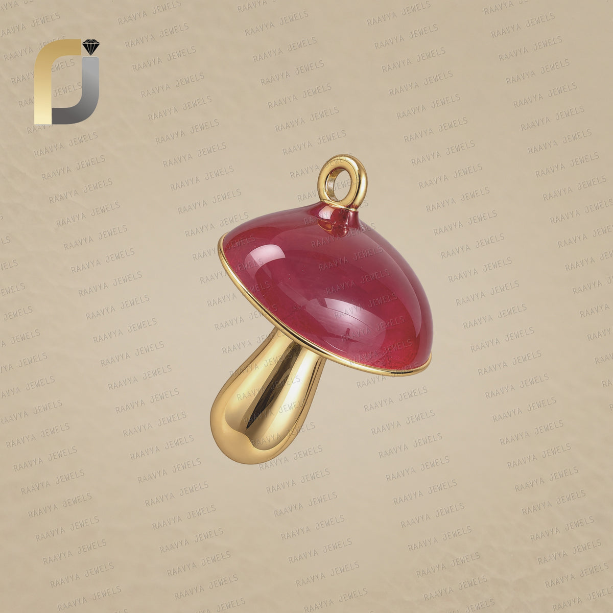 Red Enamel Yellow Vermeil 925 Silver Mushroom Pendant Jewelry