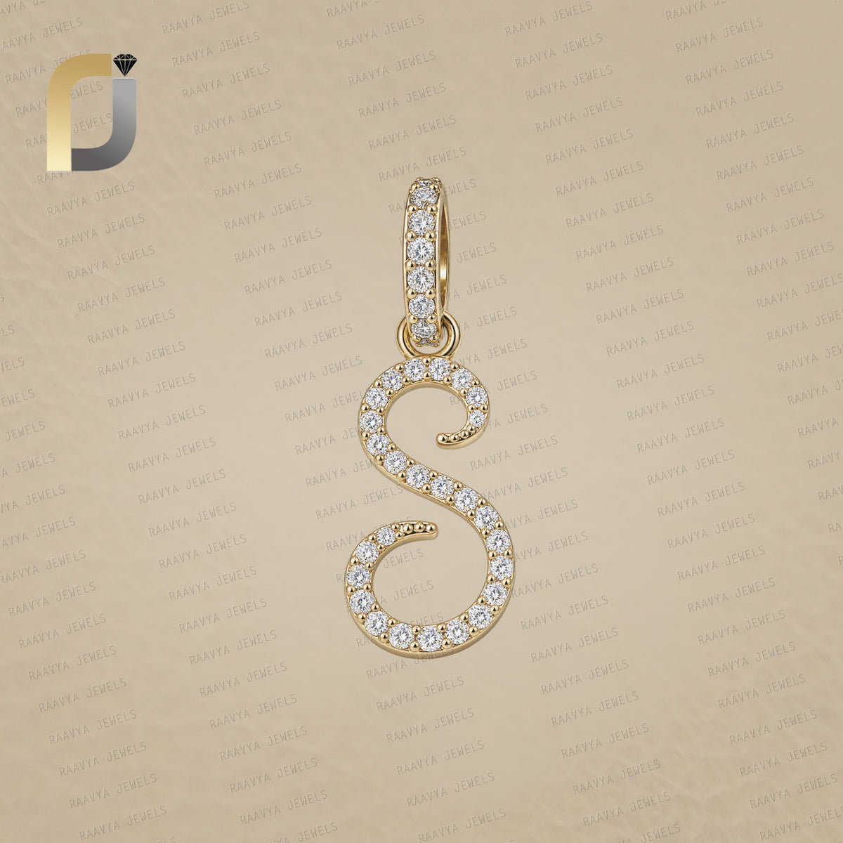 14K Gold S Initial Pendant, Pave Diamond S Initial Pendant