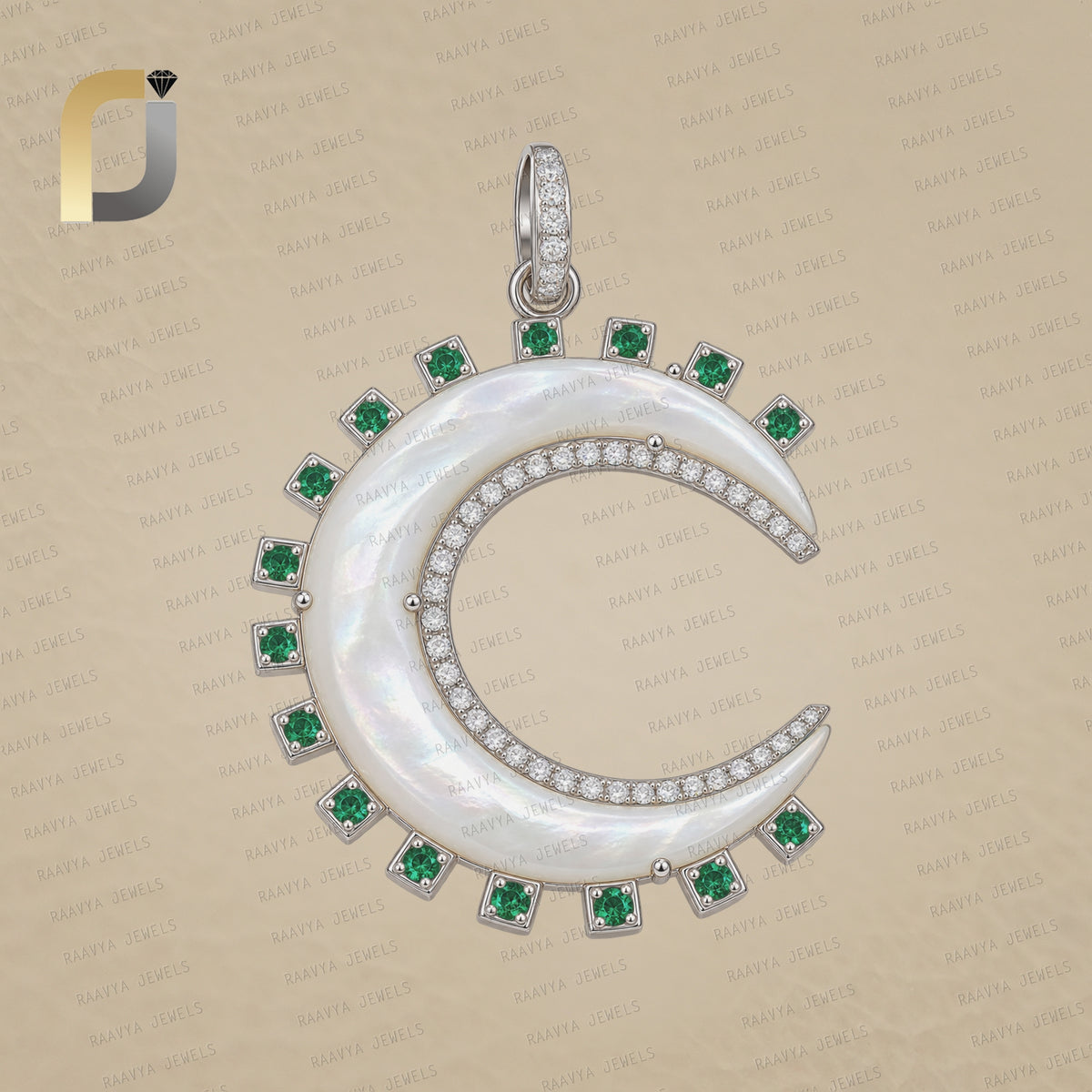 Diamond Crescent Moon 925 Silver MOP Pendant Jewelry