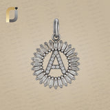 Baguette & Diamond Alphabet Silver Pendant, Baguette Diamond Initial Pendant,