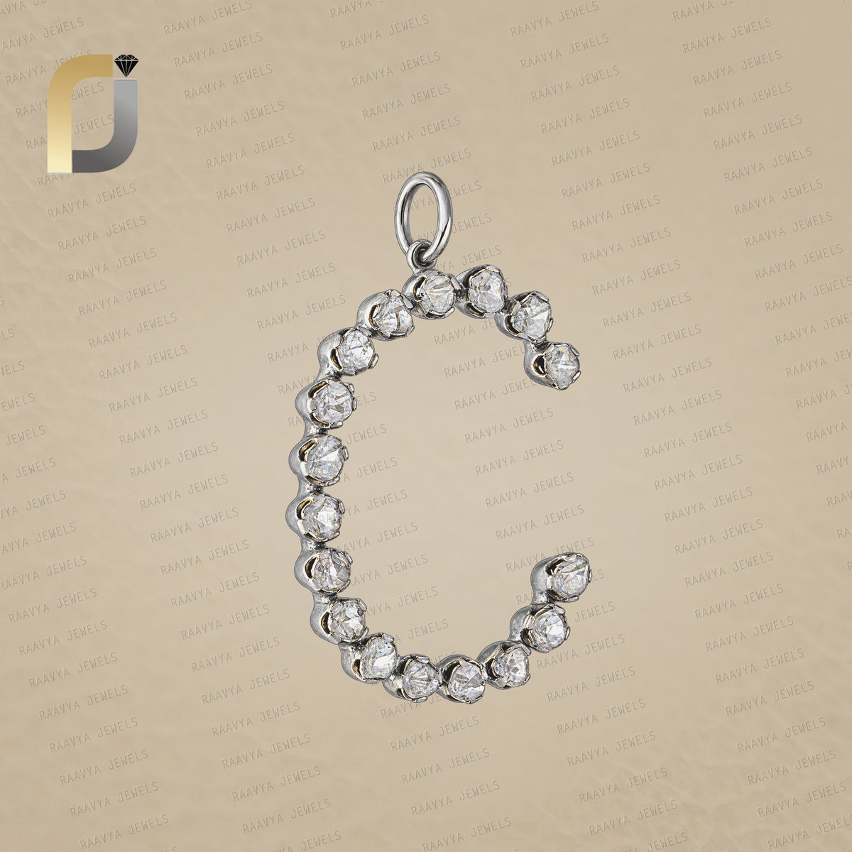925 Silver Oxidized Polki Diamond Initial Pendant
