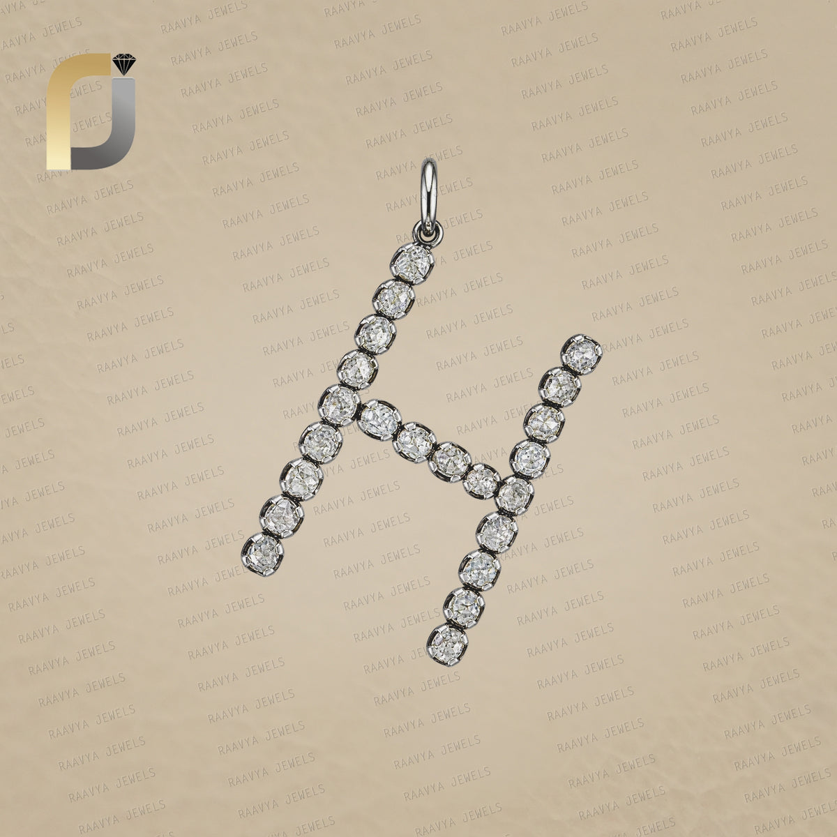 Rose Cut Polki Diamond Initial H Pendant 925 Silver
