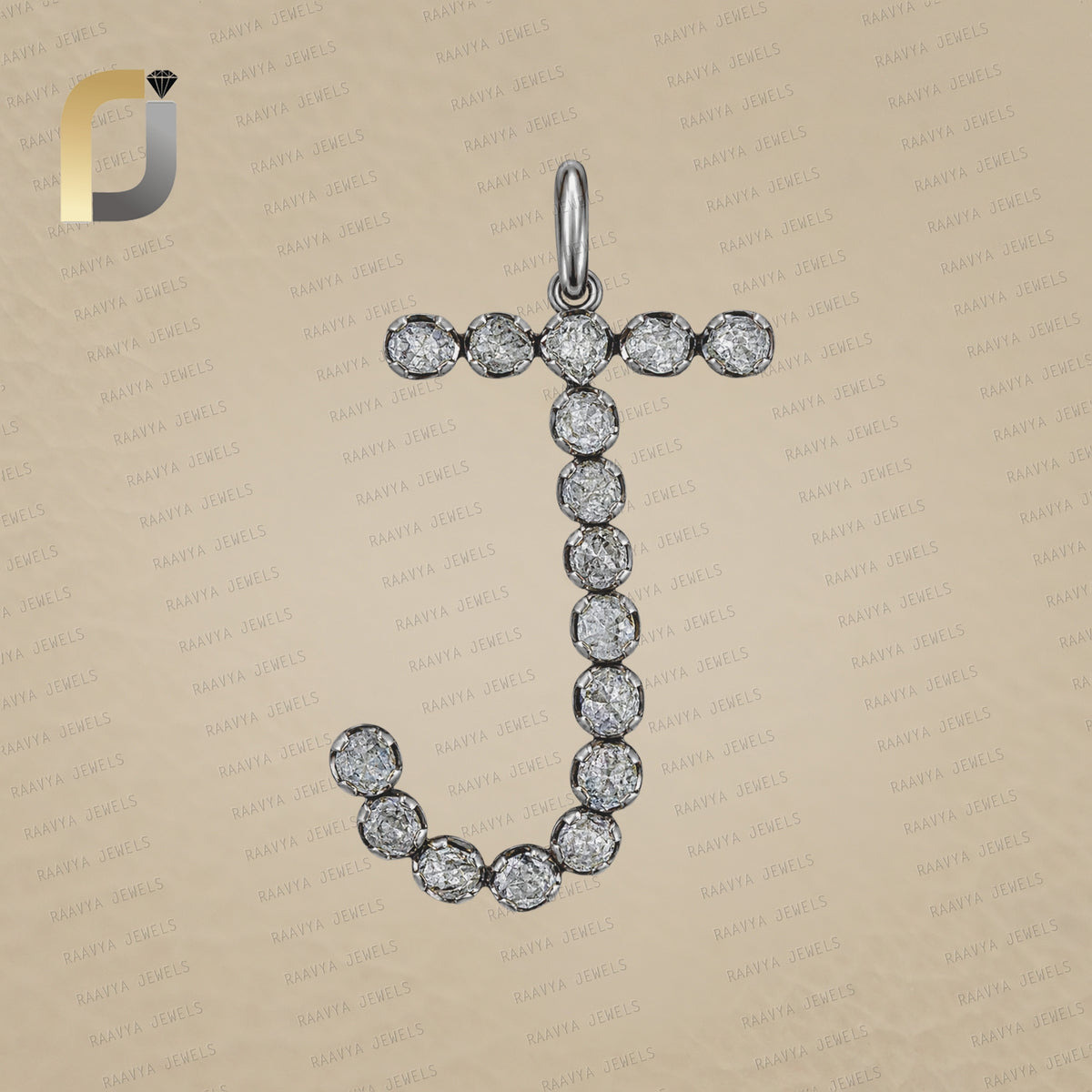Polki Diamond Initial J 925 Silver Pendant Jewelry
