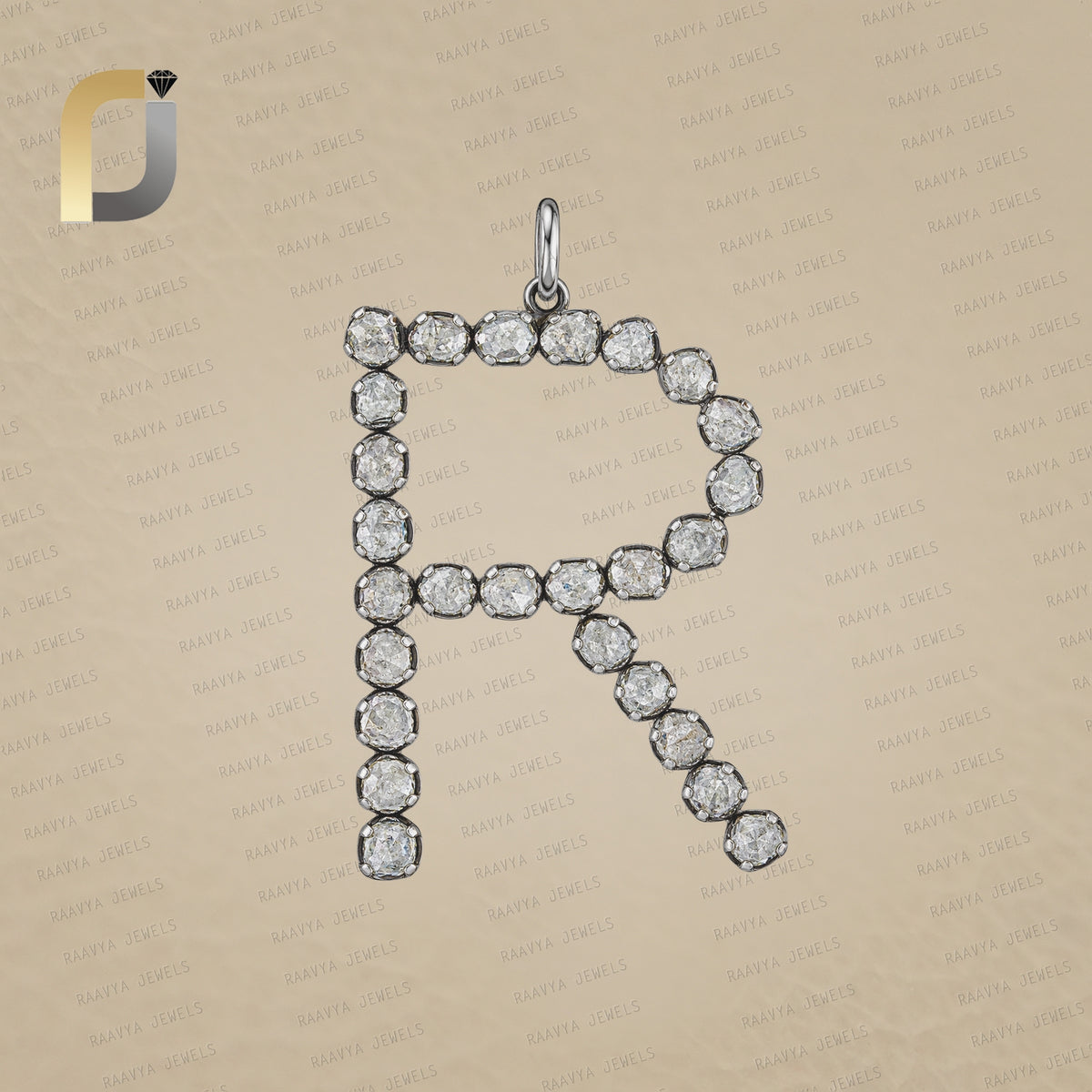 Polki Diamond Initial R Pendant 925 Silver Jewelry