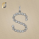 Polki Diamond S Initial Pendant, Diamond Polki Silver Oxidized Pendant