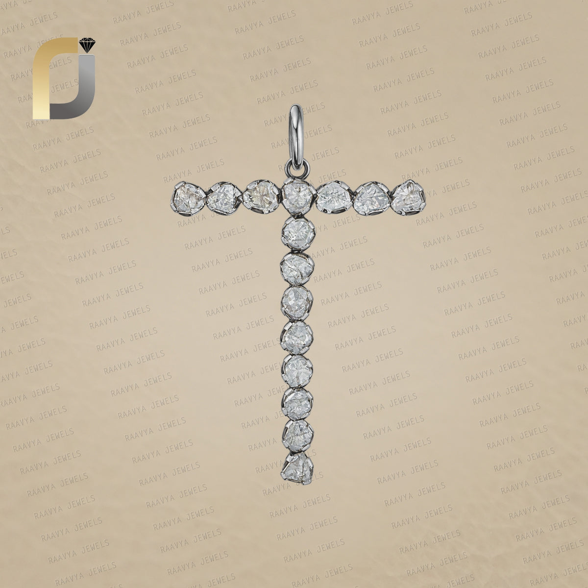 Initial T Rose Cut Polki Diamond Pendant Jewelry