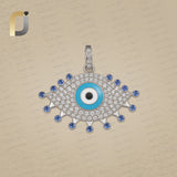 Pave Diamond 925 Silver Evil Eye Pendant Blue Sapphire Gemstone Enamel Jewelry