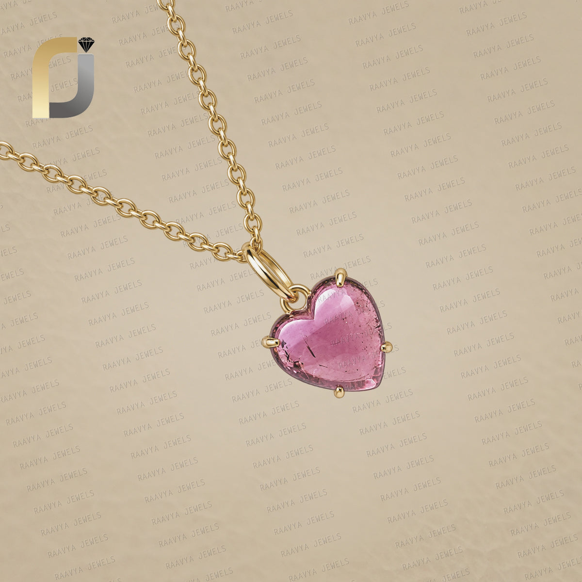 14K Solid Gold Tourmaline Heart Pendant