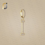 14K Gold White Diamond I Initial Pendant