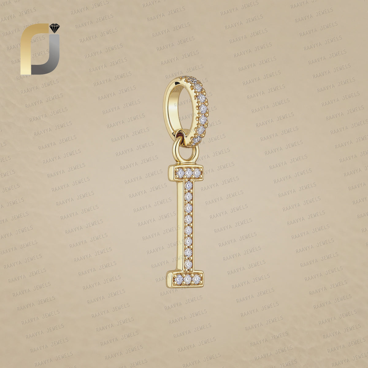 14K Gold White Diamond I Initial Pendant