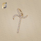 White Diamond T Initial Pendant, 14K Solid Yellow Gold Initial Pendant,