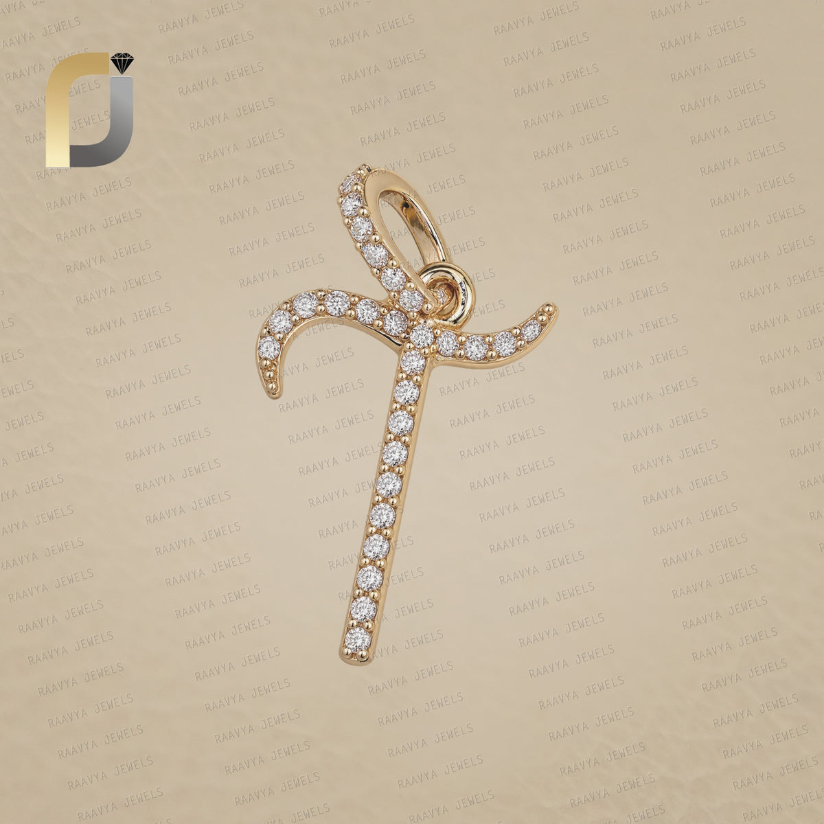 White Diamond T Initial Pendant, 14K Solid Yellow Gold Initial Pendant,
