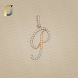 White Diamond P Initial Pendant, 14K Solid Yellow Gold P Initial Pendant