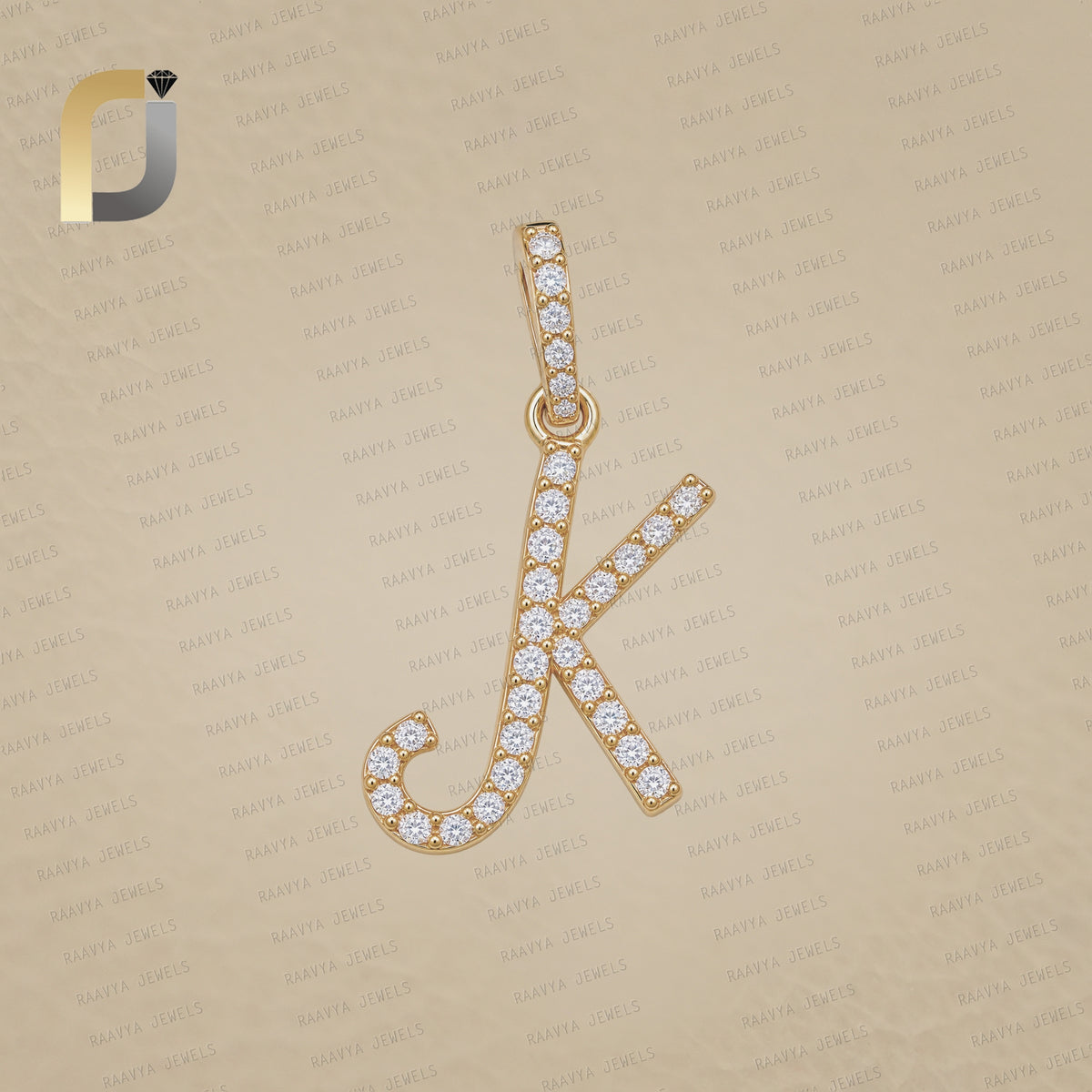 Pave Diamond Gold K Initials,14K Gold Diamond Initials