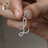 14K Solid White Gold Diamond Initials, Diamond Cursive "L" Initials Pendant