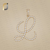 14K Solid White Gold Diamond Big Initials, Diamond Cursive "L" Initials Big Pendant