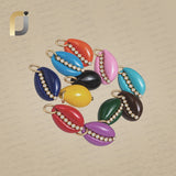 14K Gold Double Cut Diamond Shell Pendant, Multi Color Enemal Diamond Shell, 14K Gold Cowrie Shell, Color Enemal Cowrie Gold Shell Pendant