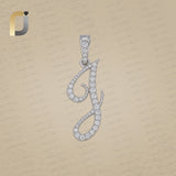 14K Solid WHITE Gold J Initial Pendant, Diamond J Initial Pendant