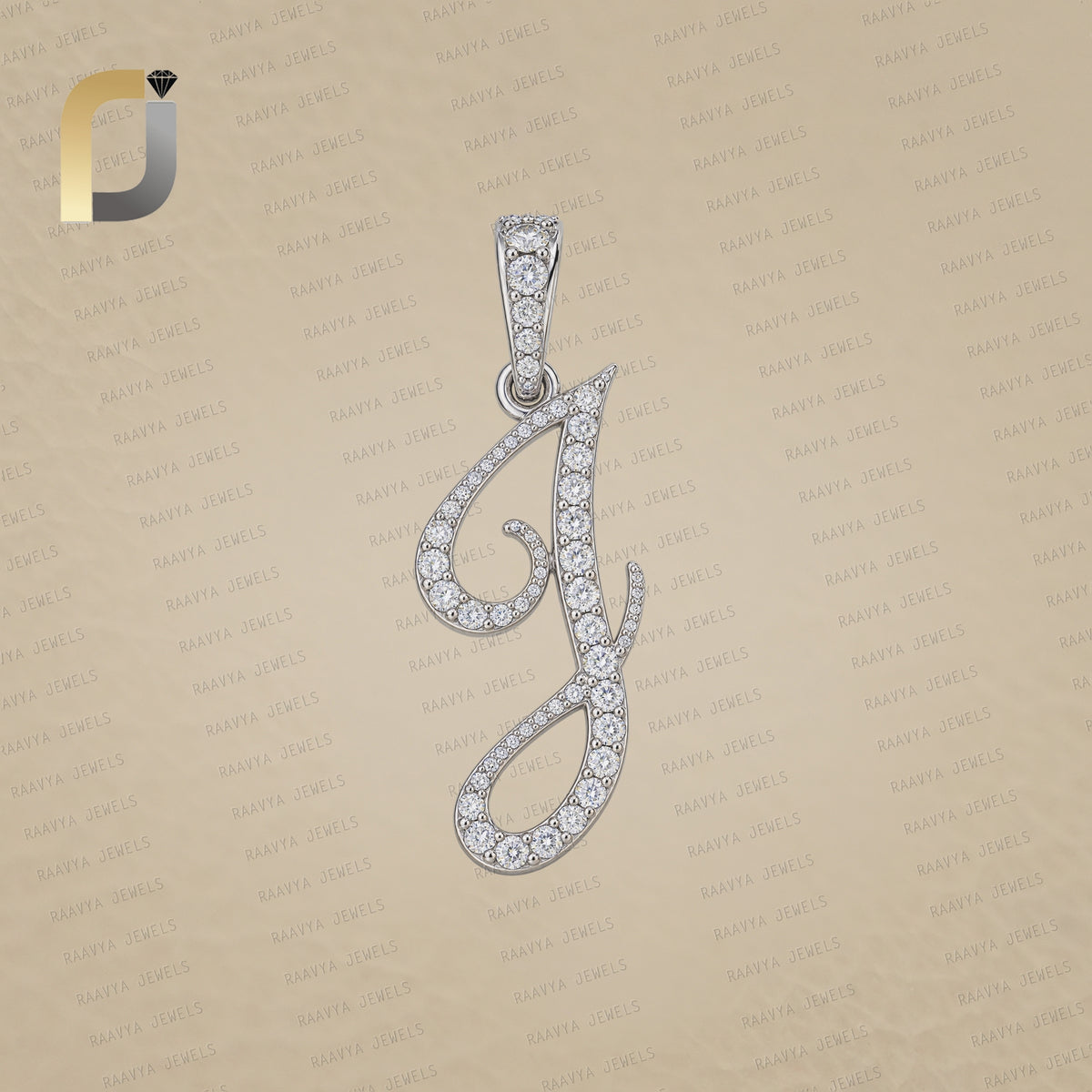 14K Solid WHITE Gold J Initial Pendant, Diamond J Initial Pendant