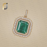 Emerald Gemstone gold Baguette Diamond Pendant