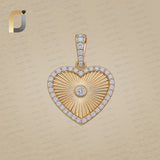 14K Solid Gold Diamond Heart Pendant, 15MM Gold Heart Pendant,