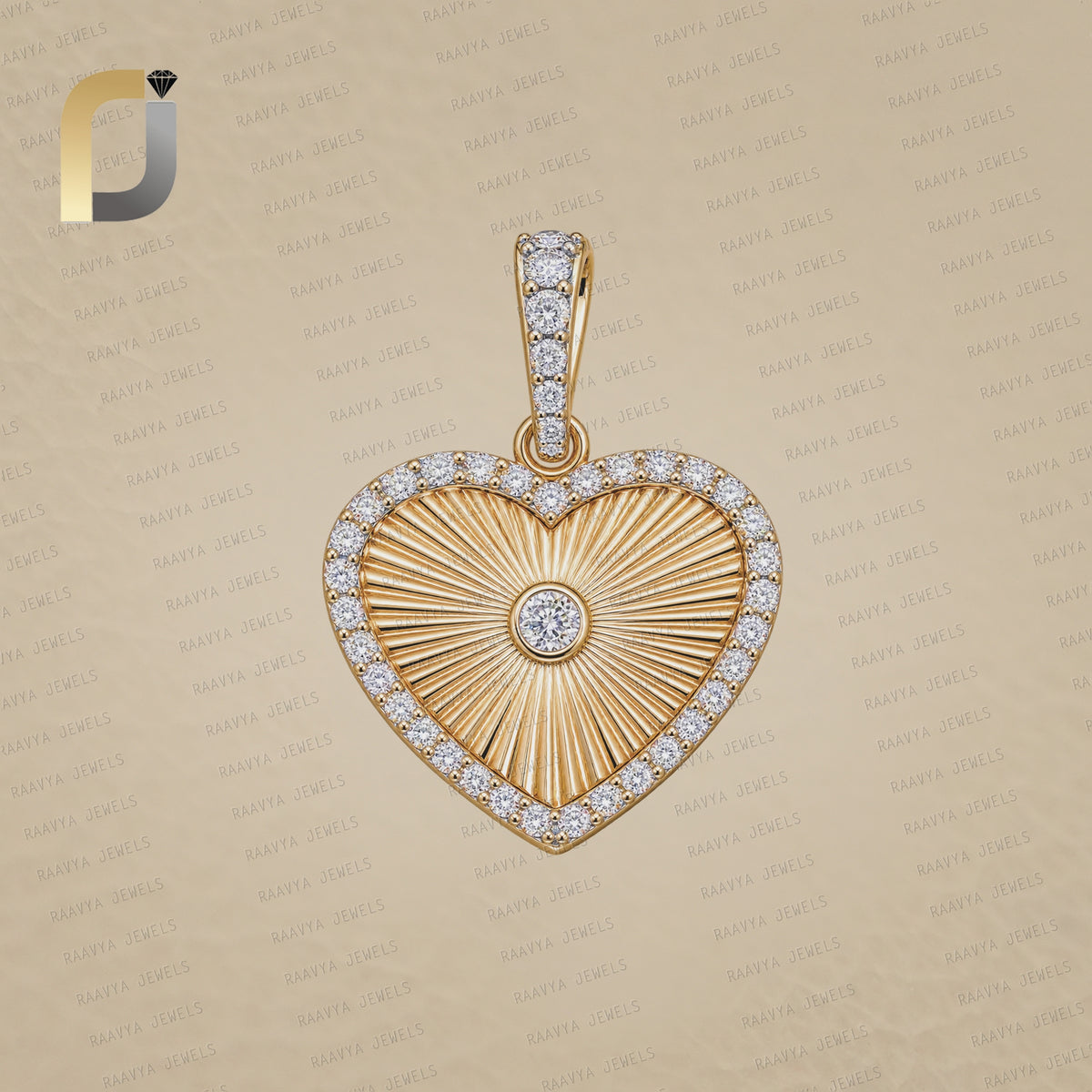 14K Solid Gold Diamond Heart Pendant, 15MM Gold Heart Pendant,