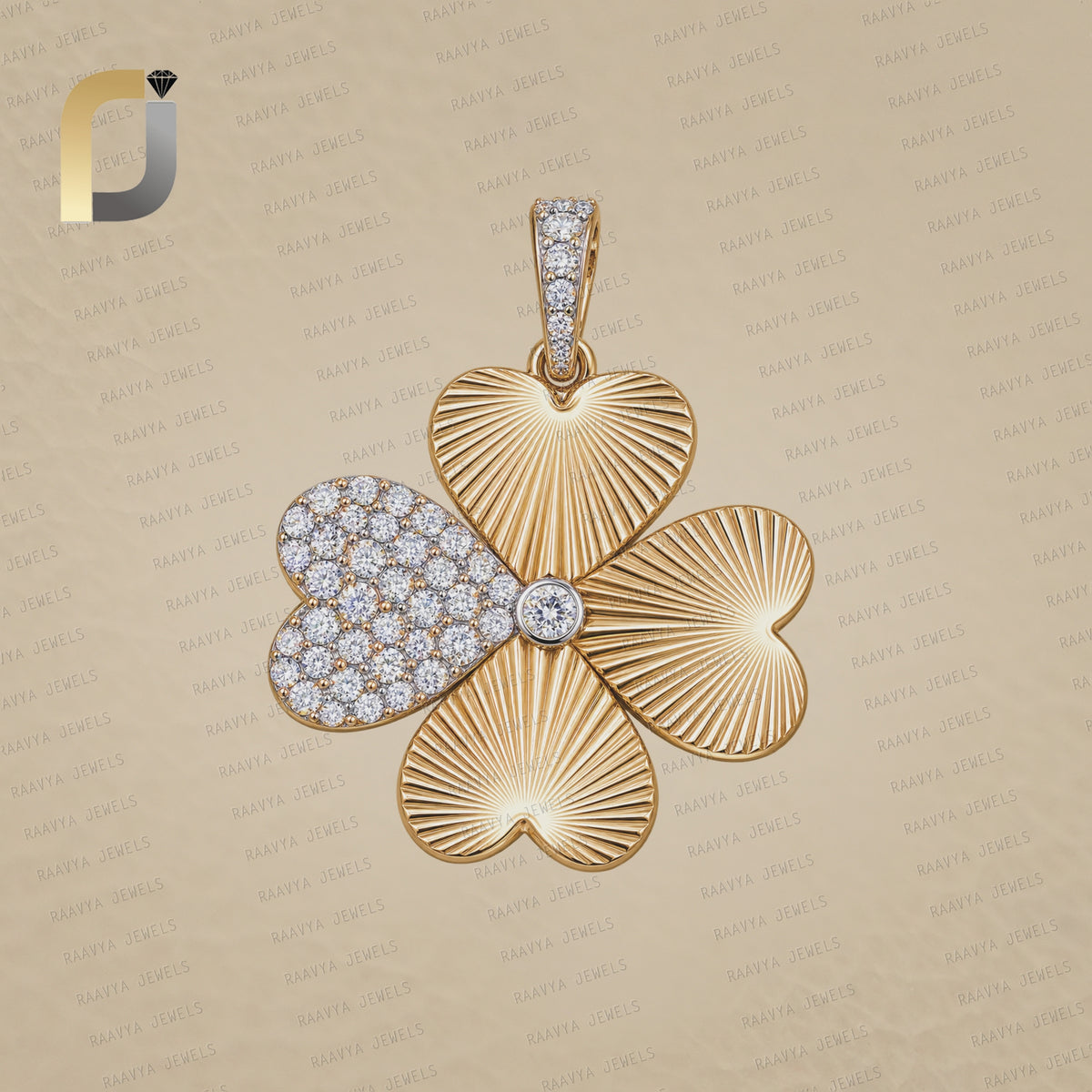14k solid Yellow Gold flower Pendant with Diamonds